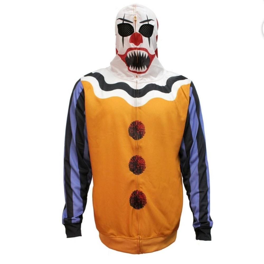 Bioworld Multicolor Scary Clown Face Zip Up Hoodie Jacket with Mask